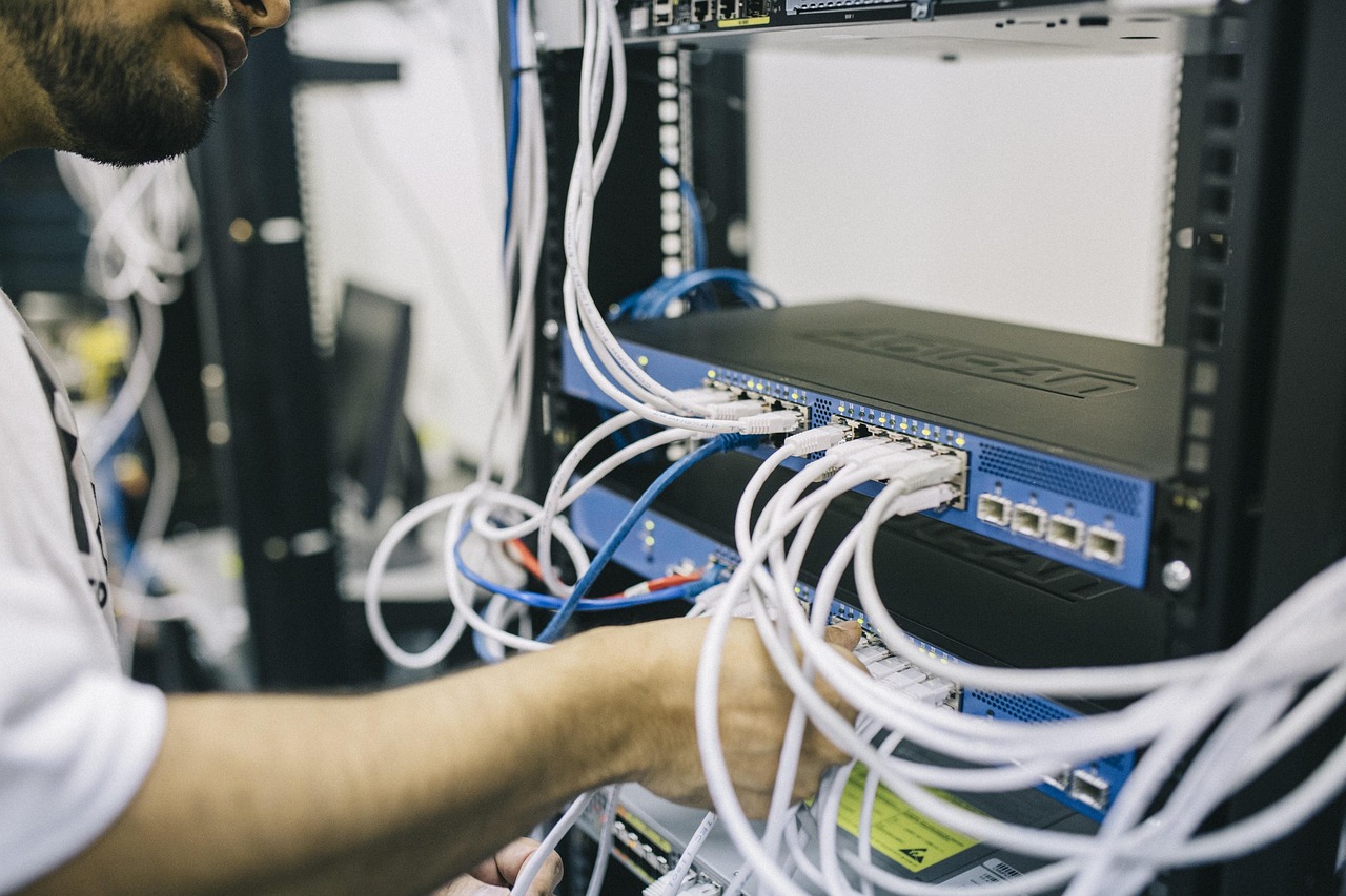 server rack data center blue
